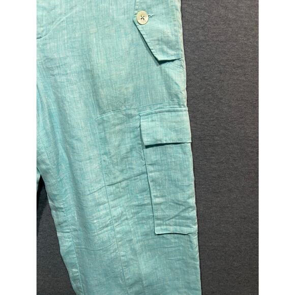 Lauren Ralph Lauren Women Light Green Cargo Pants Linen Tie Ankles Beach Size 6 - Picture 6 of 10